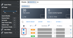 Selecting two hosts to add a note to on the Hosts page.